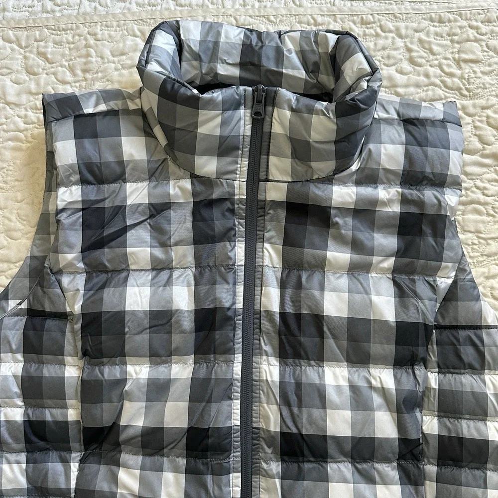 Lands End Plaid  Down Feather Fill Puffer Vest Women's XL Full Zip Winter‎ Snow